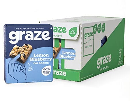 Graze Lemon Blueberry Superfood Oat Boost Bars - Vegetarian Snacks, Whole Oat - Packaging may vary - (28 Snacks - 7 Packs of 4 x 30g)