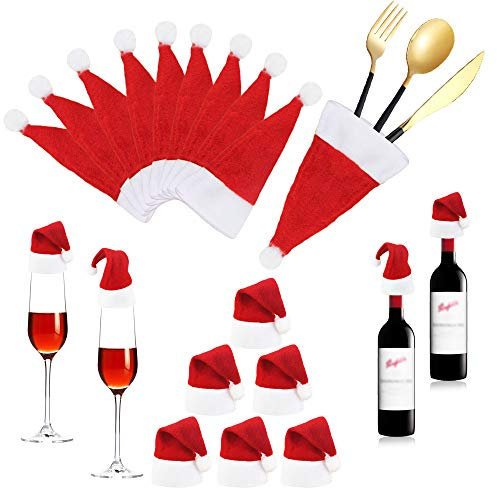 BUZIFU 20 Stk Bestecktaschen Weihnachten Besteckhalter Nikolausmütze Weihnachtsbesteckhalter Weihnachtsmütze Weihnachts Besteckhalter Tischdeko Besteckbeutel Weihnachten Besteckhüllen für Gabel