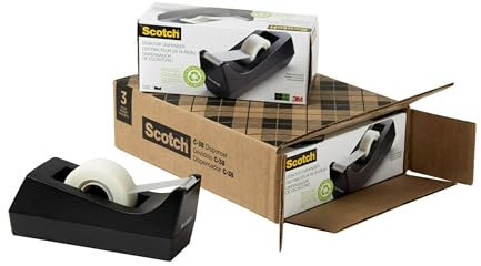 Scotch Tisch-Klebebandabroller, Schwarz, 6,9 cm x 6,9 cm x 16,3 cm, 3 Klebebandabroller