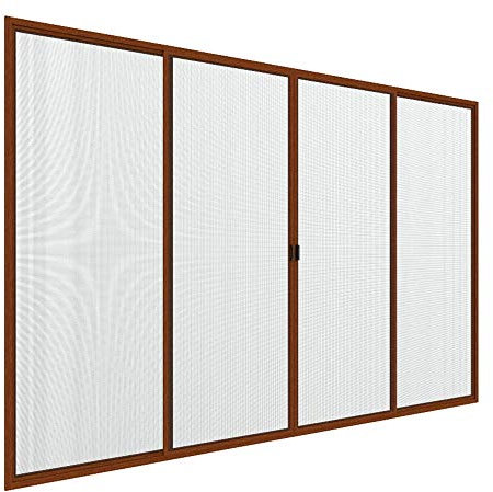 Zanzanet Zanzariera laterale orizzontale doppia spessore 17mm su misura scorrevole 4 pannelli rigidi per finestra giardino balcone personalizzabile 13 colori 2 reti Made in Italy Noce Medio