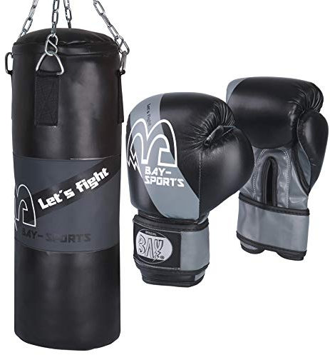 BOXSET 8 Kilo 85 x 28 cm gefüllt mit Stahl Kette, für Damen Herren Jugendliche Kinder und mehr, Box-Set Sandsack Boxsack Boxhandschuhe, Box- Handschuhe, Kids Junior Teens, fertig gefüllter Stahlkette,