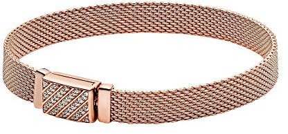 PANDORA Reflexions Bracciale con chiusura lunga e pavé placcato in oro rosa 14 carati con zirconi cubici trasparenti, 19
