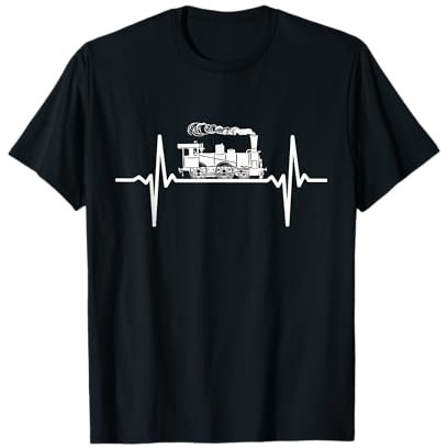 Lokführer Dampf Eisenbahn Bahnhof Züge Geschenke Dampflokomotive Dampflok Herzschlag Lok Zugführer Puls EKG T-Shirt Schwarz S Klassisch mit Halbarm Kurzarm Unisex Erwachsener