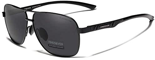 KINGSEVEN Herren Sonnenbrille Pilot Square Vintage Design Polarisierter UV400 Schutz Al-Mg Ultra-Light 7188 (Black/Gray)