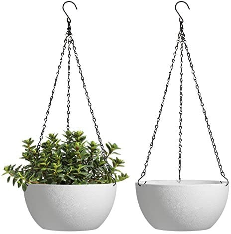 T4U Blumentopf Hängend Plastik 2er Set, Φ25CM Hängetopf Pflanzen Weiß, Blumenampel mit Haken Rund, Hängender Blumentopf, für Innen und Außenbereich, Deko Hängend, Hängetopf für Büro, Zimmerpflanzen