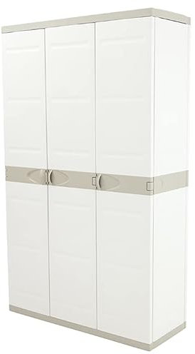 PEGANE Armoire Meuble de Rangement 3 Portes intérieur/extérieur Coloris Beige - Longueur 105 x Profondeur 40,5 x Hauteur 176 cm