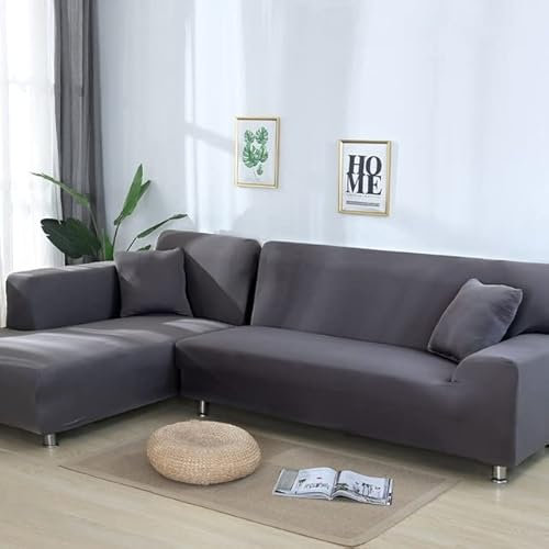 uyeoco Sofabezug L Form Ecksofa 3/2/4 Sitzer Elastischer Sofahusse Grau Stretch Couchhusse Sofaüberwurf Couchhusse Spannbezug Sofa-Abdeckung Hussen Für Couch (Color : B, Size : 215-280cm)