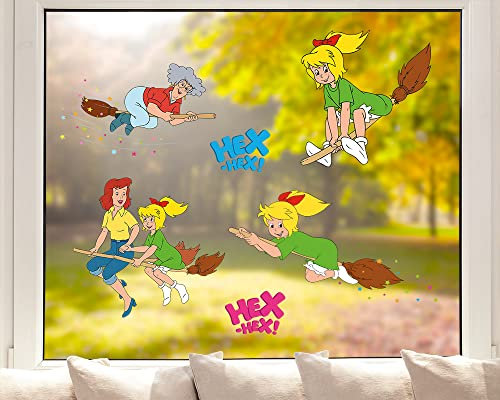 Pixblick Fenstersticker - Bibi Blocksberg, Barbara, Oma Grete und Hex-hex I Made in Germany I Wiederverwendbar