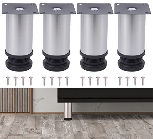 NAKUPENDA Pieds de Meubles 4Pcs Réglables Pieds de Meubles Acier Inoxydable Cabinet Jambe Table Pieds pour Canapé Table Armoires 50mm Diamètre (10cm Hauteur,Argenté)