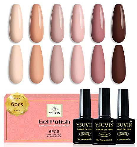 Yueshop Nude Gel Nail Polish Set,6PCS Beige Apricot Light Pink Brown Nude Gel Polish Soak Off UV LED Lamp Gel Nail Varnish Nature Art for DIY Manicure 8ml