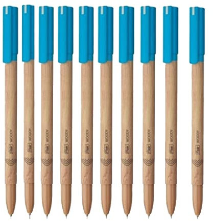 FLAIR Woody Kugelschreiber-Box-Packung, 0,7 mm Spitzengröße, attraktives holziges Design, gleichmäßiges Tintenflusssystem mit niedrigviskoser Tinte, schmierfreies Schreiben, blaue Tinte, Set mit 10