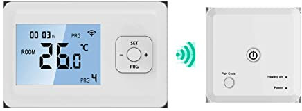 TMXKOOK Smart Wi-Fi Thermostat with RF Receiver, APP and Voice Control, Compatible with Alexa and Google Assistant for Gas Boiler Heating - Wall-Mounted or Tabletop Style