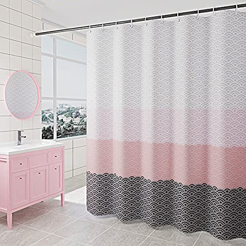 Rideau Douche Rose Gris Blanc Rideau de Douche Anti Moisissure Polyester Rideaux de Douche Impermeable Rideau Douche Tissu Rideau de Douche avec 12 Crochet