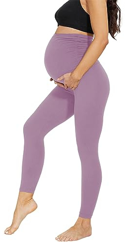 AMIYOYO Legging de grossesse pour femme, taille haute, opaque, pantalon de maternité, pantalon de loisirs, mode de maternité, pour femmes enceintes, Rose, L