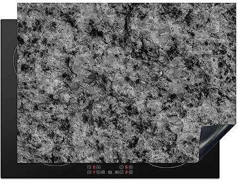 KitchenYeah© Herdabdeckplatte Einteilig Küche Herdabdeckung Induktionsfeld Ceranfeld Herdabdeckplatten Vinyl Matte Aufrollbar Granit - Stein - Schwarz - Design - Grau - 70x52 cm
