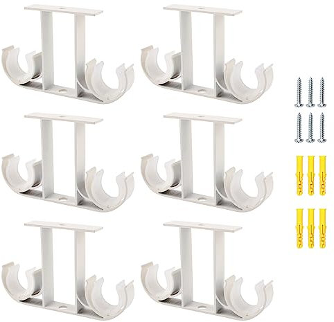 UFURMATE Gardinenstangenhalterungen, 6 Stück Aluminiumlegierung Deckenhalterung, Doppelte Vorhanghalter, Fenster Vorhangstange Hängende Halterung für 23 mm - 26 mm Gardinenstange (Weiß)