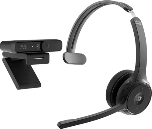 Cisco Pacchetto Cuffie 721, cuffia monoaurale Bluetooth wireless, pulsante Webex, in dotazione Desk Camera 1080p, colore carbon black, un anno di garanzia limitata (BUN-721+CAMD-C-WW)