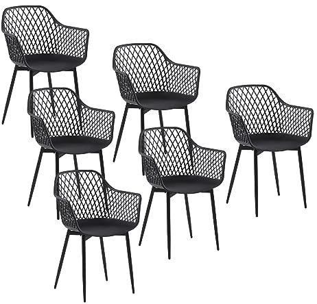 buybyroom - Juego de 6 sillas de Comedor con reposabrazos, Respaldo de Patas metálicas Silla de Cocina, Asiento de plástico, Color Negro