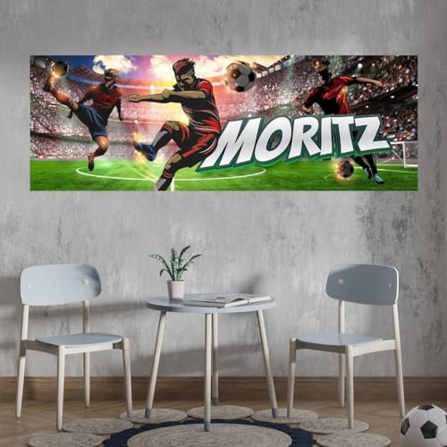 tjapalo® vz96 Kinderbilder Fussball Bild Fußballer Wandbild Fußball Poster mit Namen personalisiert Kinderzimmer Bilder jungs Fußballstadion bilder kinderzimmer jungen Name, Größen Name: B70xH24cm