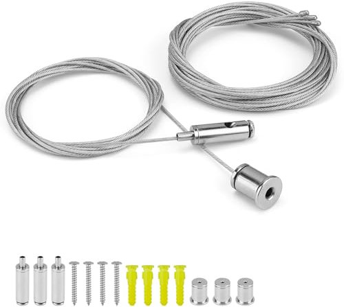 4 Pezzi 1,5mm*2m Cavo Acciaio, MYLERCT Cavo Supporto Soffitto Acciaio, Regolabile Cavetto Acciaio, Tiranti per Filo Acciaio, per Lampadario, Linea Vestiti, Corda Tende