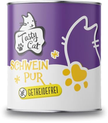 Tasty Cat Nassfutter für Katzen Schwein PUR 6 x 800g. | getreidefrei | zuckerfrei | Monoprotein