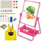 Mekidulu Tableau Enfant,63 cm-107 cm Réglable Rotatif à 360° - Tableau Magnetique Enfant, Avec Tablier, Alphabet Magnetique,Craie,Peinture enfant 2 3~10 ans,Double Face (rose HA-002)