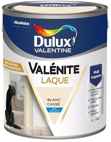 Dulux Valentine Peinture Laque Valénite Intérieur et Extérieur Multi-supports - Finition parfaite et lisse, Formule Haute Résistance - Mat Blanc Cassé 2 L