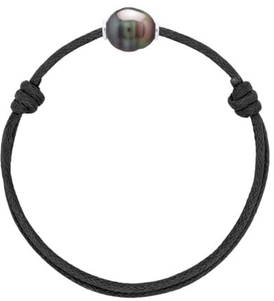 PEARLS & COLORS - Bracelet réglable Véritable Perle de Culture de Tahiti Cerclée 10-11 mm - Qualité A+ - Argent 925 - Bijou Femme Homme