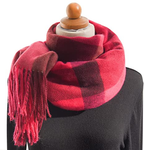 Schal Damen Herbst Kariert Groß Herbst Winter Lang Winterschal Kariert Kuschelig Deckenschal Karo Elegant Weich Deckel Plaid XXL Halstuch Fransen Tartan Schal Cape Hijab (Y21-Hot Pink, One Size)