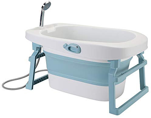 Baignoire Bébé Pliable Avec Coussin de Bain - Pour Fille Ou Garçon - De La Naissance À 7 Ans, Sur Pied Antidérapante, Hauteur : 43,7 cm (Bleu)