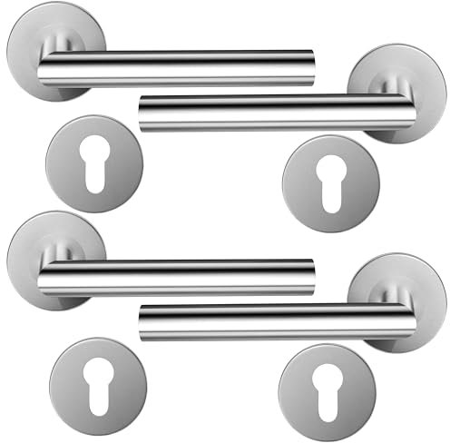 HAIFUAN 2er-Pack Türdrückergriffe aus Edelstahl mit Zylinderloch-Rosette, Türschloss-Griff-Set, Türhandgriff, gebürsteter Edelstahl (S02-103C-2)