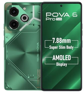 TECNO POVA 6 PRO 5G (vert comète, 12 Go + 256 Go) | Appareil photo 108 MP + caméra selfie 32 MP | Écran AMOLED 120 Hz | Deux haut-parleurs avec Dolby Atmos | Chargeur 6000 mAh et 70 W | Interface Arc