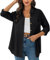 Irevial camisa lino mujer Blusa de Informal Elegante Tops con Botones Camiseta de Gran tamaño con cuello de pico de manga larga Camisa Mujer con Bolsillo Negro，L
