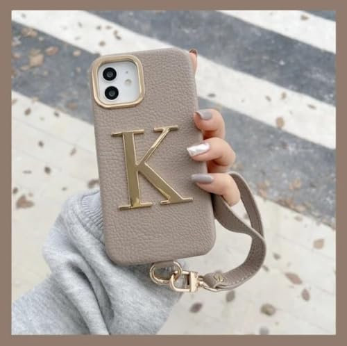 Leder Initial Hand Seil Gold Buchstaben Handyhülle für iPhone15 14 13 12 11Promax 14 15Plus Hülle, 6, für iPhone 12 Pro