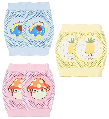 Shengxi 3 Pares de Rodilleras para Gatear para Bebé Malla Transpirable Rodilleras para Bebés Protectores de Rodillas Infantiles Unisex Rodilleras con Esponja Elásticas y Cómodas para Bebé Edad 0-4