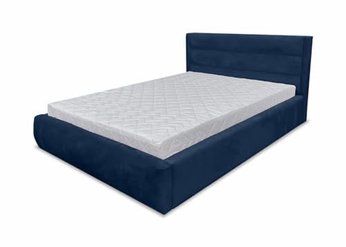 Meble Ares Boxspringbett 140x200 - Komfortabel Polsterbett mit Bettzeugbehälter - Stilvolles Bett mit gepolstertem Kopfteil Luna - Elegante Schlafzimmermöbel - Samt Dunkelblau
