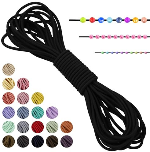 LEREATI Filo Elastico per Braccialetti Resistente, Cordoncino Elastico 2mm x 5m Elastici Braccialetti Cordino Elastico, Filo Nylon per Collane Perline Braccialetti Fai da Te Cucire (Nero)
