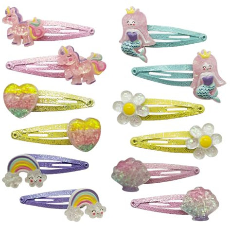 AEIOPRS 6 Paare Haarspangen Kinder Mädchen Glitzer Meerjungfrau Schmetterling Blumen Haarschmuck Süße Haarklammer Klein Geburtstagsfeier Geschenk