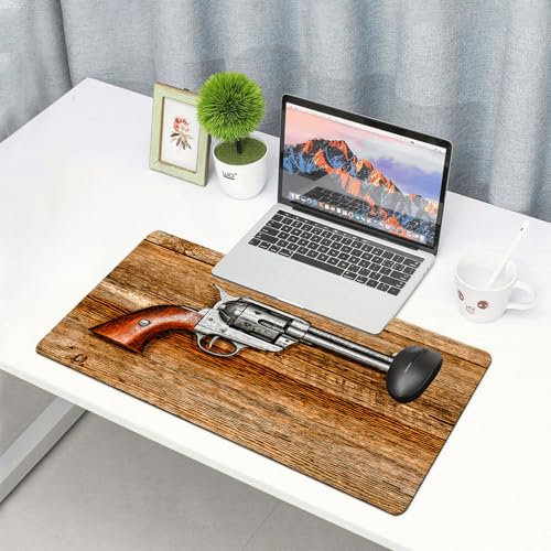 EYLOZS Großes Gaming-Mauspad mit genähten Kanten,mit rutschfeste Unterseite,Western, Old Style Revolver Antique Six Shooter Gun Weapon Pist,Cooles Schreibtischpad für Tastatur und Maus,40x90 cm