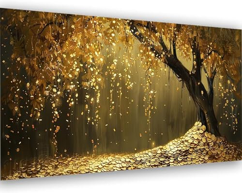 Malen Nach Zahlen Erwachsene Baum Malen Nach Zahlen Gold Malen Nach Zahlen ab 10 Jahre ädchen Ölgemälde für Kinder Mit 3-Pinseln und Acrylfarbe Paint by Numbers Kit Geschenke (Ohne Rahmen,30X60CM) 2-T