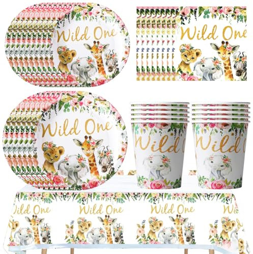 XNAUVOI 51 pcs Vajilla de Animales, Suministros de Animales Safari Cumpleaños, Selva Fiesta Cumpleaños Decorar - Plato Taza Servilleta Mantel Vajilla Cumpleaños Animales de la Selva - 10 Personas