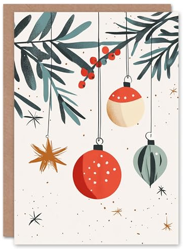 Wee Blue Coo Baubles And Red Berry Mistletoe Fun Xmas Art Blank For All Christmas Card