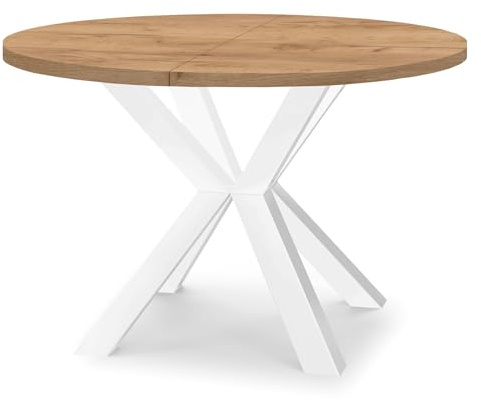 Dekori Möbel Runder Ausziehbarer Tisch für Esszimmer RAL mit Holzbeinen, Skandinavischer Stil, Durchmesser Varianten von : 90 bis 220 cm (Eiche Craft Gold/Weiß, 100/150 cm)