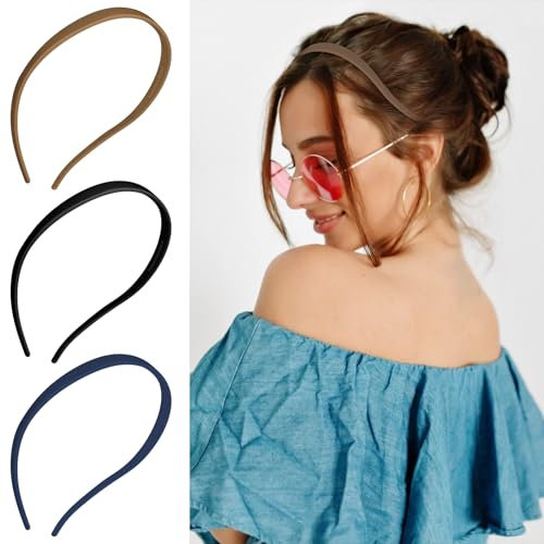 Nogeqi 3 Stück Rutschfest Haarreifen Damen Schwarz, Haarreif mit Zähnen Dünne, Headband Mattes Finish Männer 12mm Breite Glatte Stirnbänder für Menschen, Die Eine Brille Tragen