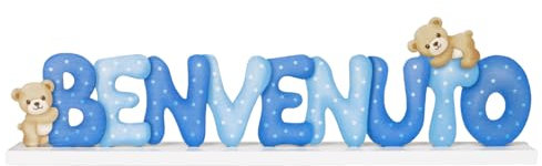 Decorazione Nascita Bimbo Centrotavolo Legno Scritta Benvenuto Legno Blu Orso Decorazione Tavolo Festa Bomboniere Nascita Benvenuto Battesimo