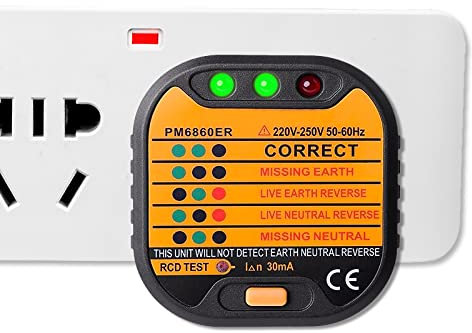 ZONJIE Socket Tester, RCD Plug Outlet Tester UK, Electrical Receptacle Detector with LCD Display, 220-250V Circuit Polarity, Earth Loop and RCD with Lcd Display for Power Wiring Detection