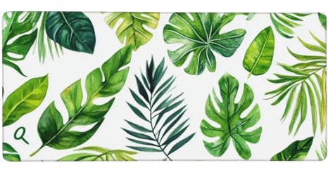 Tapis de souris à motif de feuilles de palmier tropicales - Motif peinture à l'aquarelle - 40 x 90 cm