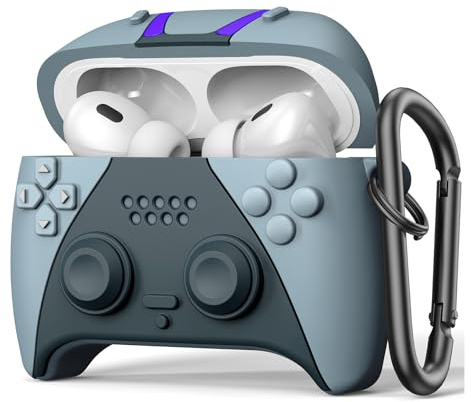 VISOOM Kompatibel mit Airpods Pro 2 Hülle, Silikon Weiches Stoßfest Cute Funny 3D-Spielcontroller-Design Schutzhülle für Airpods Pro 2 Case mit Karabiner, Gray