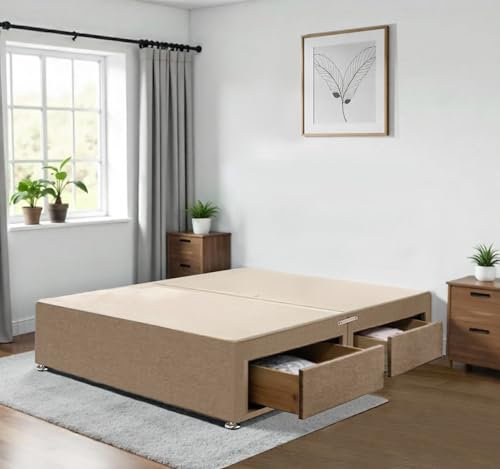 Stylish Mink Chenille 4FT Divan Bed Base with 2 Storage Drawers – Elegant 4FT Small Double Bed Base for Divan Bed – Strong, Comfy & Budget-Friendly