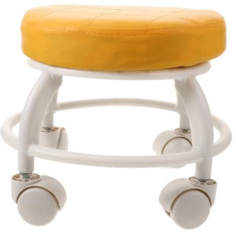 SHERCHPRY Pediküre Hocker gepolstert kurzer Hocker auf Rädern Maniküre Rollen Bodenbestuhlung Kurze Hocker zum Sitzen trainingshocker Kleiner Rollhocker Plastik Orange